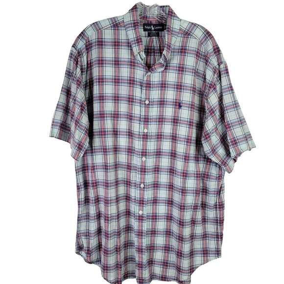 Polo Ralph Lauren Oxford Men's L Red Plaid SS Button Down Shirt Twill Blake - Picture 2 of 10